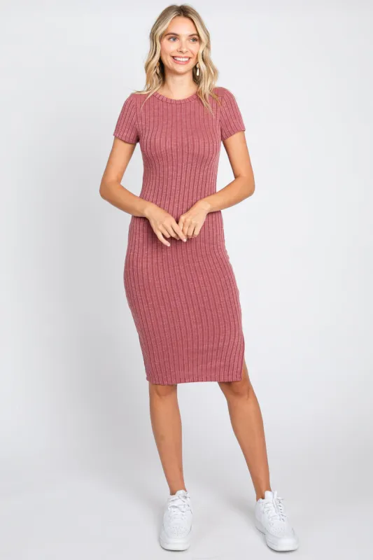 Mauve Ribbed Fitted Dress sold by Pinkblush