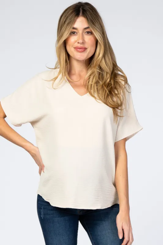 Beige Short Sleeve Maternity Blouse sold by Pinkblush
