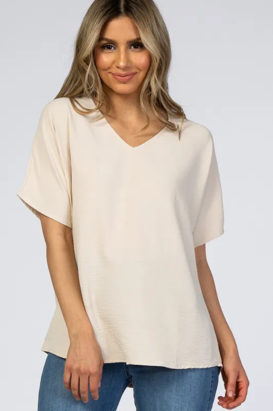 Beige Short Sleeve Blouse sold by Pinkblush