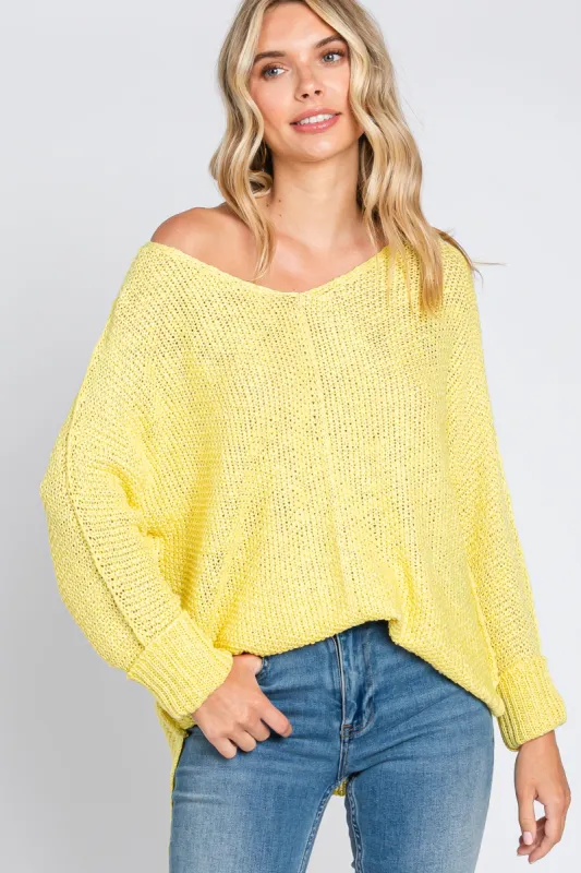Yellow Chunky Knit Side Slit Sweater sold by Pinkblush