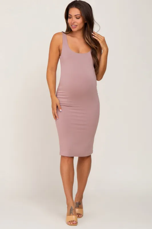 Mauve Square Neckline Fitted Maternity Dress sold by Pinkblush