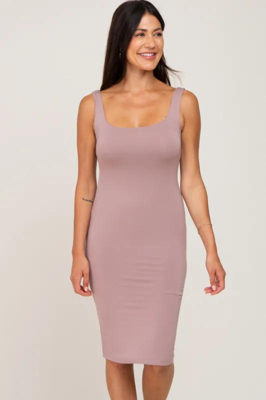 Mauve Square Neckline Fitted Dress sold by Pinkblush