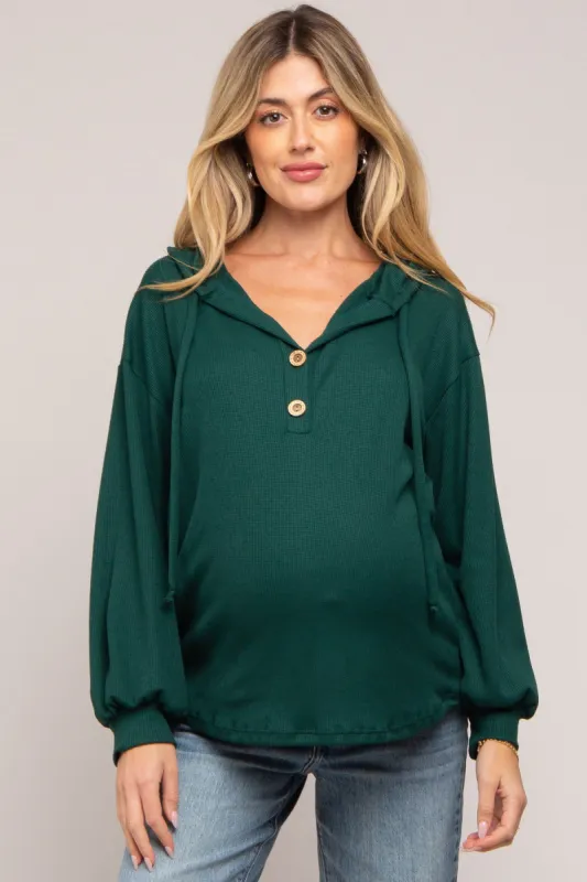 Forest Green Button Accent Hooded Maternity Henley Top sold by Pinkblush