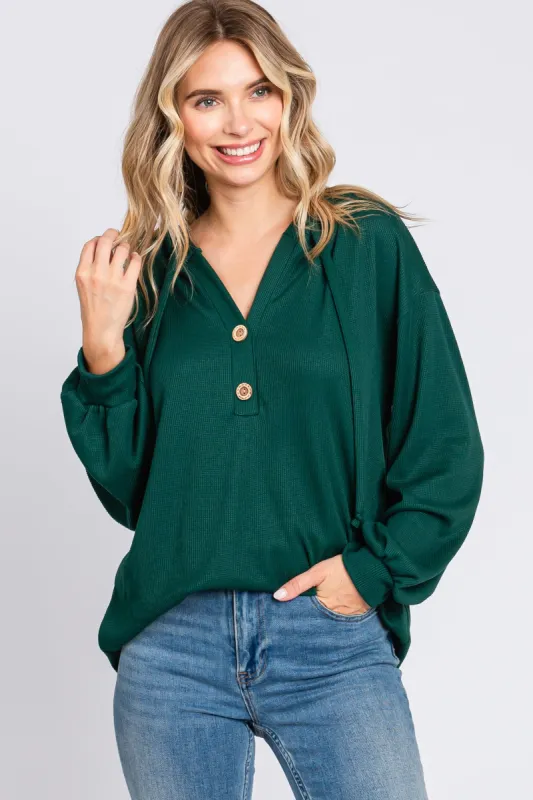 Forest Green Button Accent Hooded Henley Top sold by Pinkblush