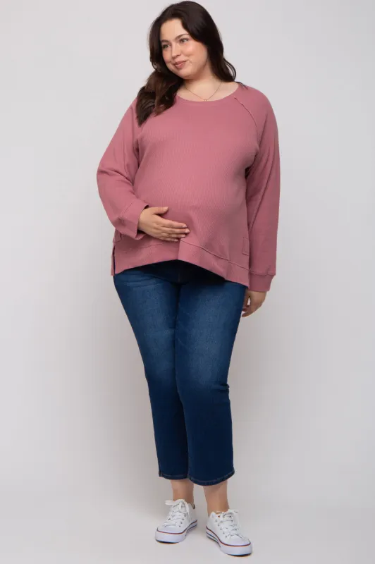 Mauve Oversized Waffle Knit Maternity Plus Long Sleeve Top sold by Pinkblush