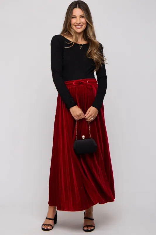 Red Velvet Knit Drawstring Maternity Maxi Skirt sold by Pinkblush