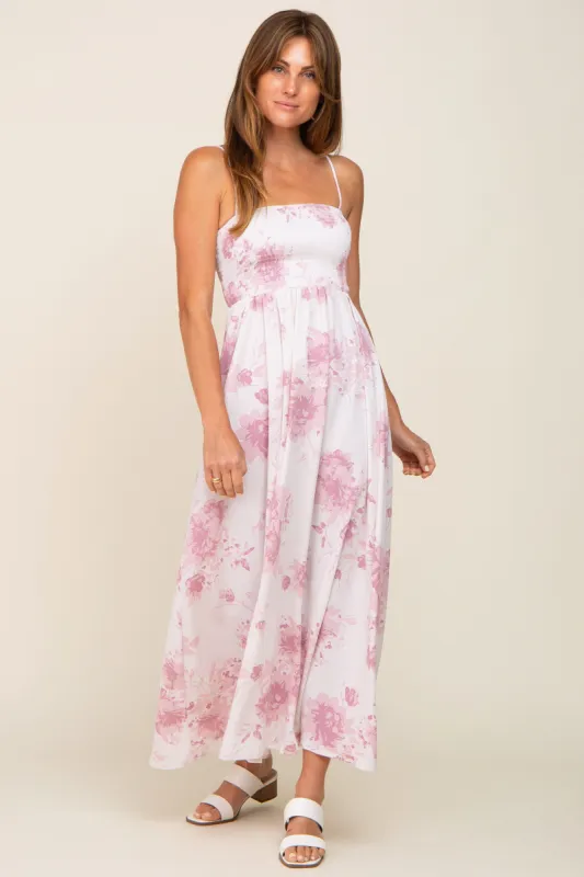 Mauve Floral Sleeveless Smocked Maxi Dress sold by Pinkblush