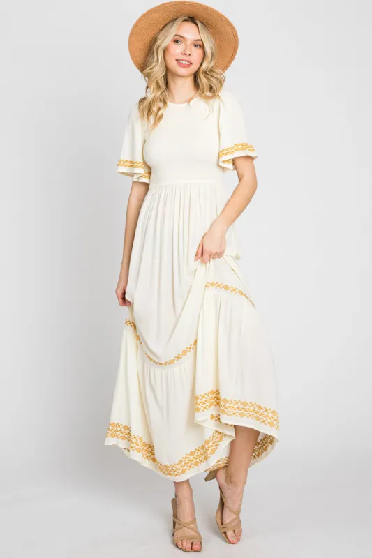 Ivory Embroidered Accent Maxi Dress sold by Pinkblush