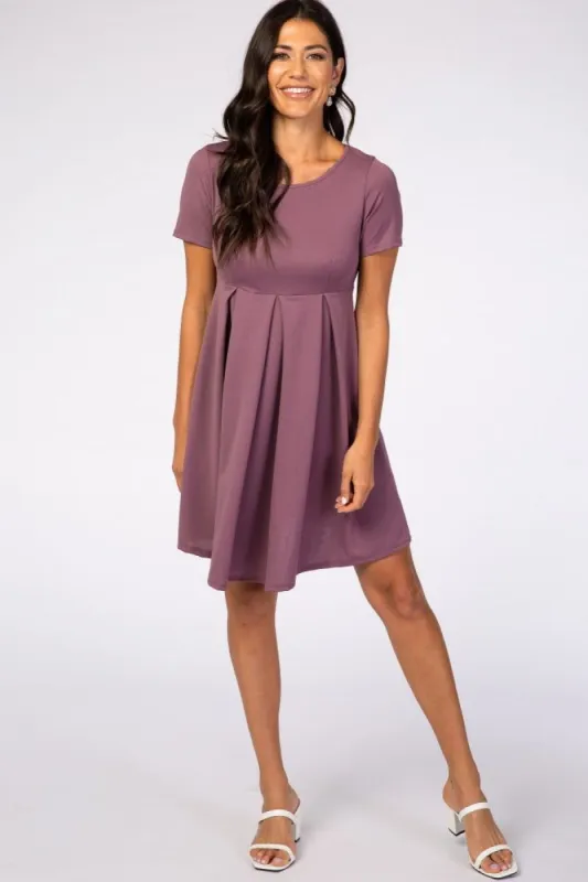 Purple Short Sleeve Front Pleat Dress sold by Pinkblush