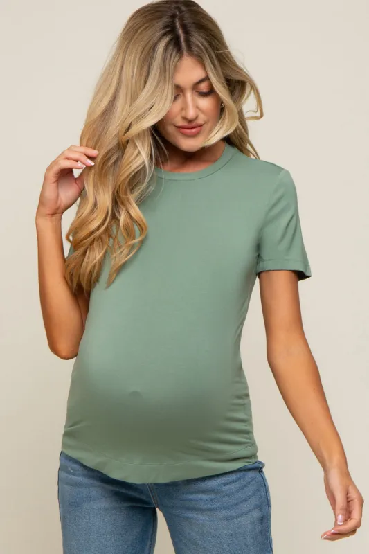 Light Olive Soft Knit Basic Maternity T-Shirt sold by Pinkblush