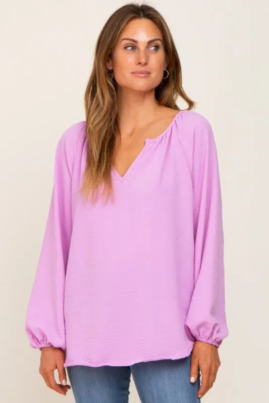 Lavender Long Puff Sleeve Blouse sold by Pinkblush