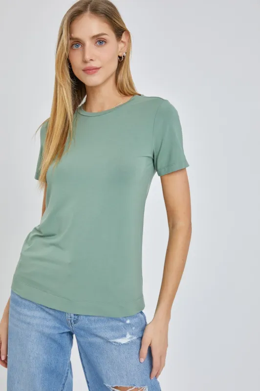 Light Olive Soft Knit Basic T-Shirt sold by Pinkblush