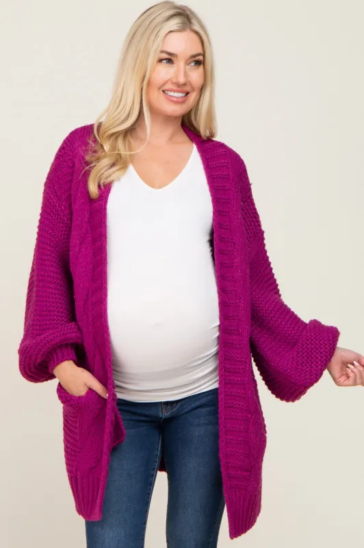 Magenta Cable Knit Front Pocket Maternity Cardigan sold by Pinkblush