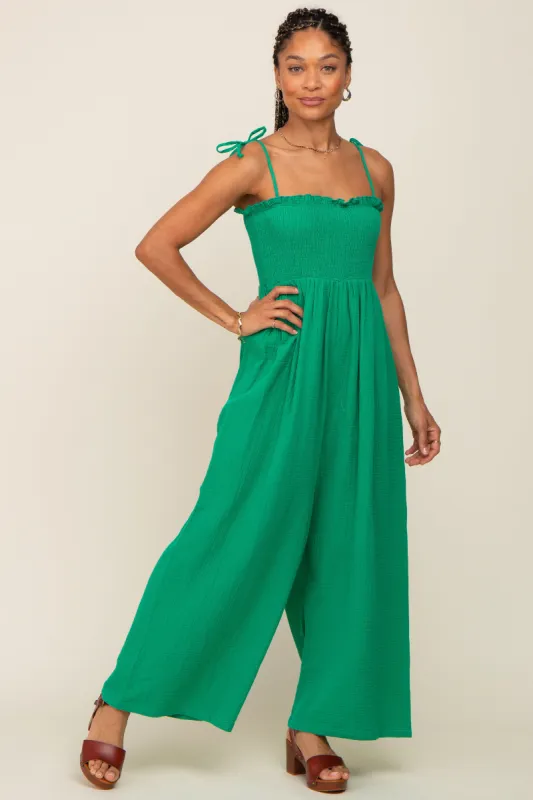 Green Sleeveless Cropped Jumpsuit sold by Pinkblush