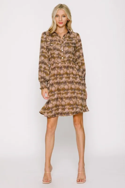 Peach Combo Printed Long Sleeve Mini Dress sold by Pinkblush