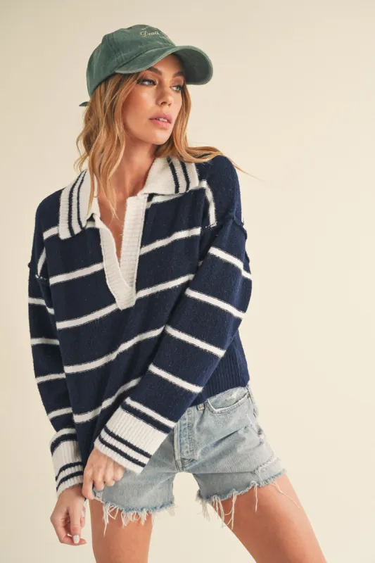 Navy White Collar Sweater sold by Pinkblush