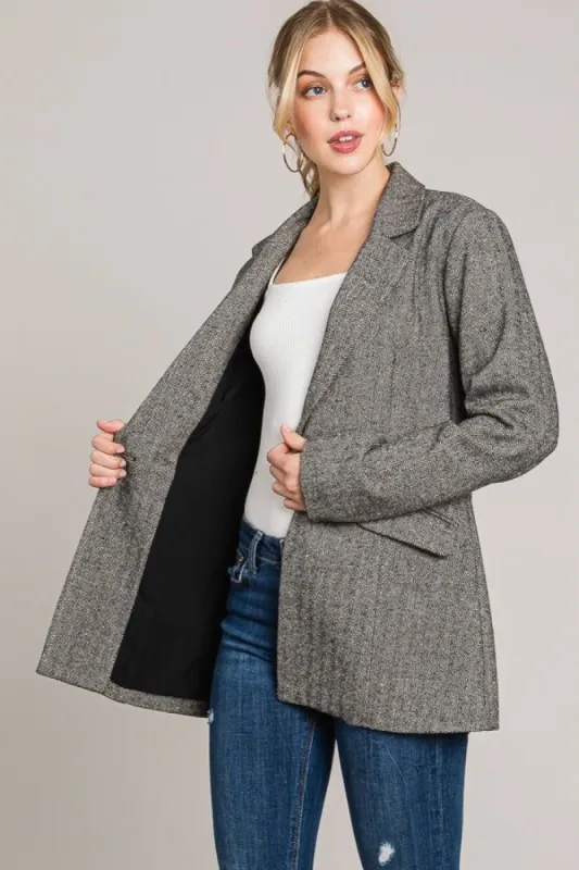 Black Jacquard Herringbone Oversized Blazer sold by Pinkblush