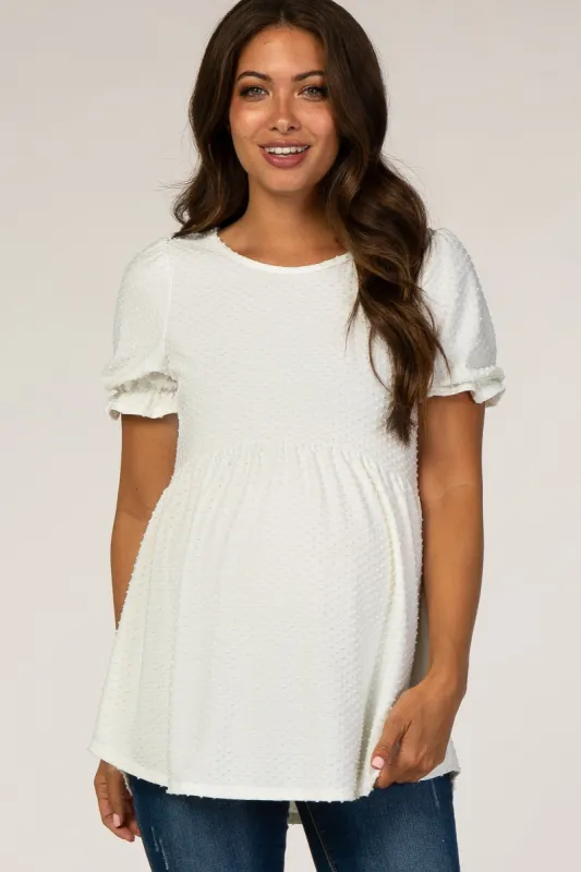 PinkBlush White Swiss Dot Babydoll Maternity Blouse sold by Pinkblush