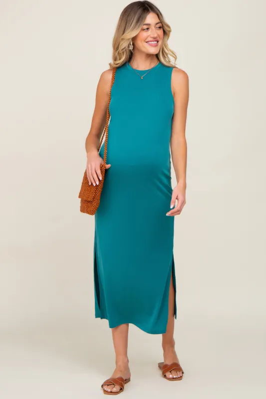 Teal Soft Knit Sleeveless Maternity Midi Dress sold by Pinkblush