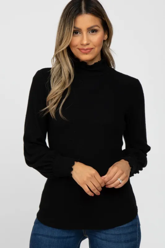 Black Brushed Ribbed Mock Neck Top sold by Pinkblush