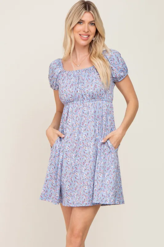 Blue Floral Short Sleeve Dress sold by Pinkblush