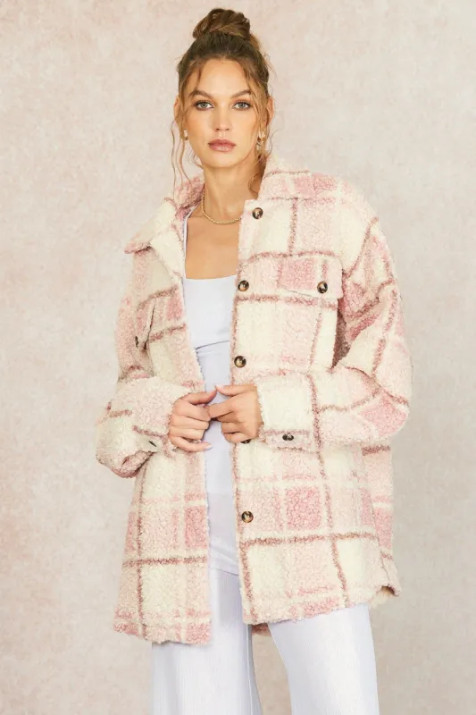 Pink Plaid Sherpa Jacket sold by Pinkblush