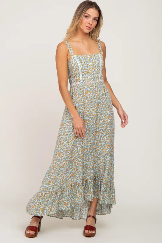 Green Floral Button Accent Maxi Dress sold by Pinkblush