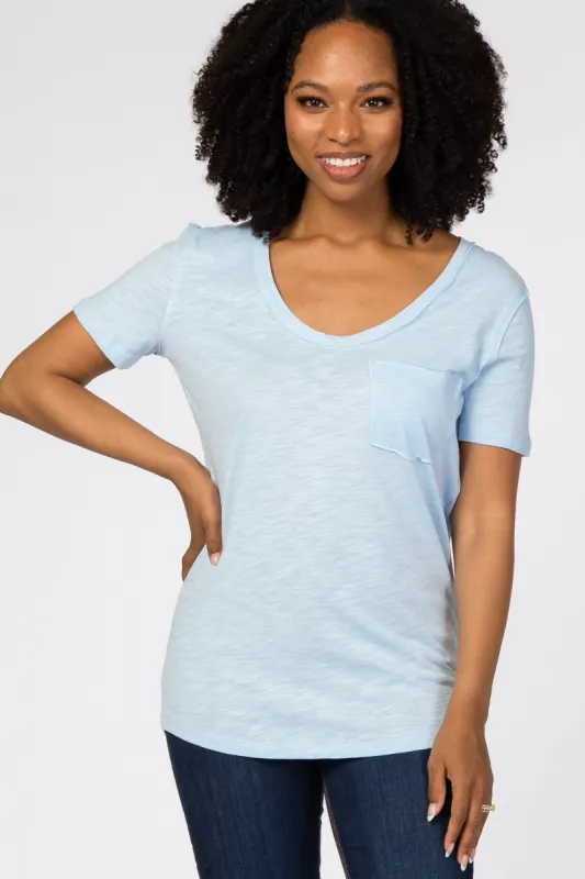 Light Blue Scoop Neck Pocket Front Top sold by Pinkblush