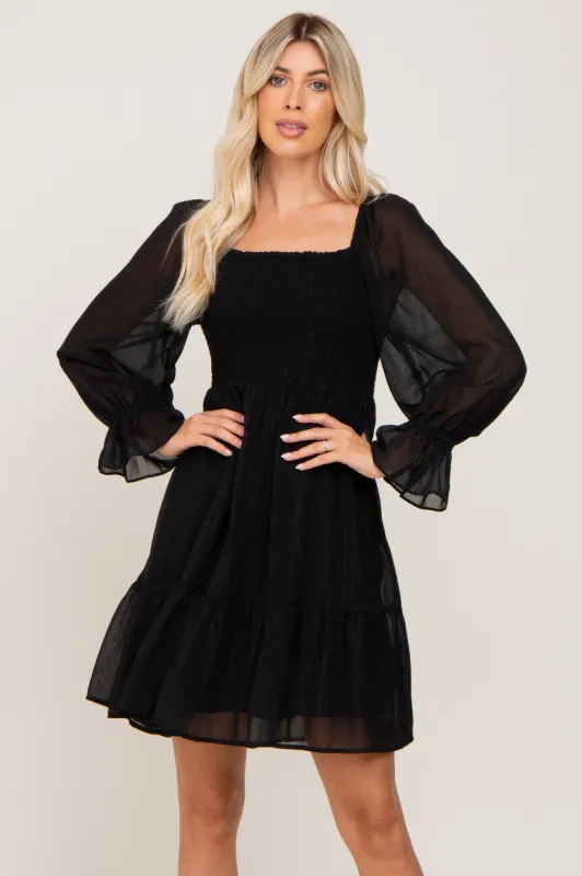 Black Metallic Stripe Smocked Dress sold by Pinkblush