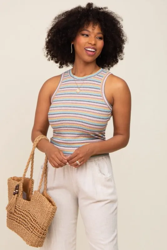 Mint Green Multi Colored Striped Tank Top sold by Pinkblush