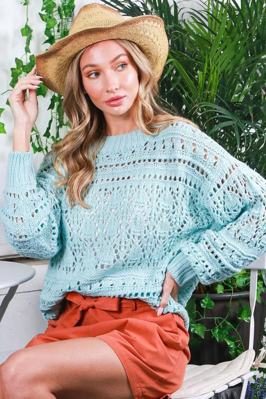 Light Blue Open Knit Sweater sold by Pinkblush