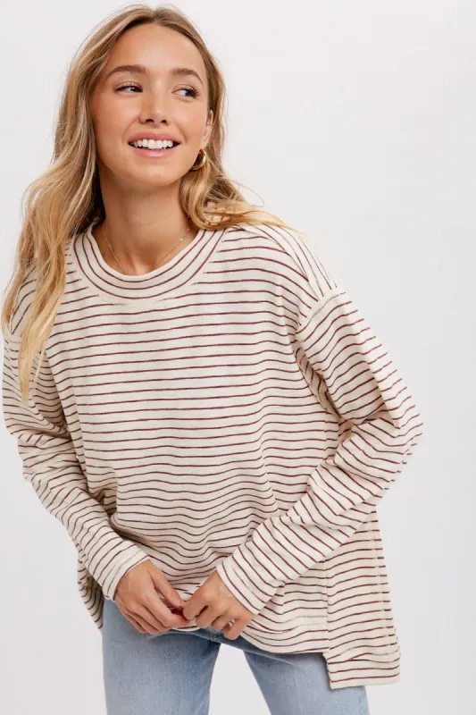 Oatmeal Crewneck  Slouchy Stripe Top sold by Pinkblush