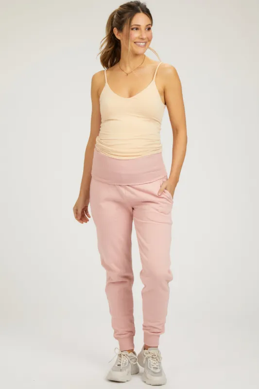 Light Pink Slim Fit Maternity Joggers sold by Pinkblush