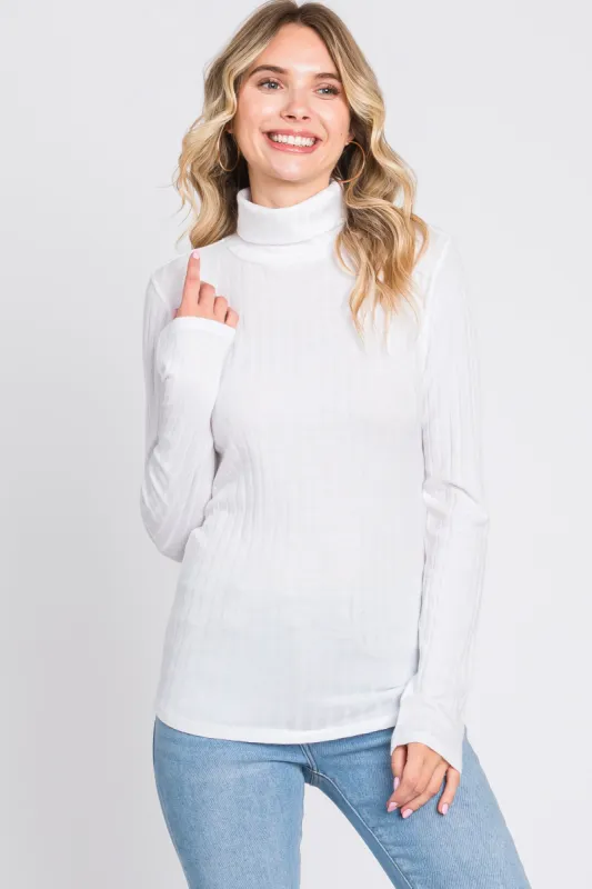 Ivory Ribbed Long Sleeve Turtle Neck Top sold by Pinkblush