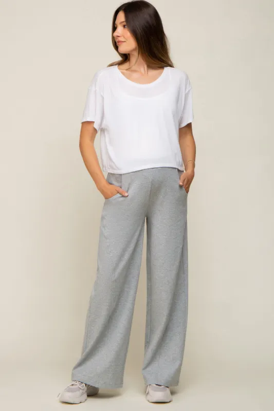 Heather Grey Basic Wide Leg Maternity Lounge Pants sold by Pinkblush