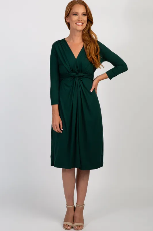 Forest Green Twist Front 3/4 Sleeve Dress sold by Pinkblush