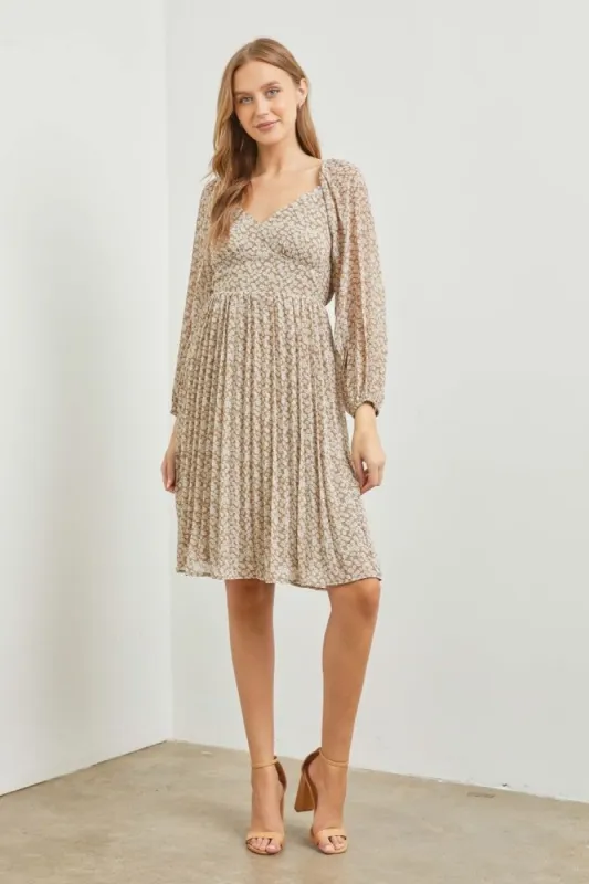 Taupe V-Neck Pleated Midi Dress sold by Pinkblush