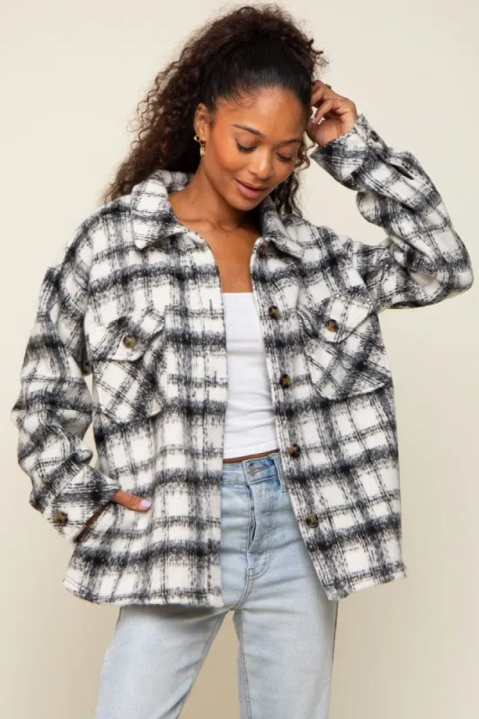 Ivory Plaid Shirt Jacket sold by Pinkblush