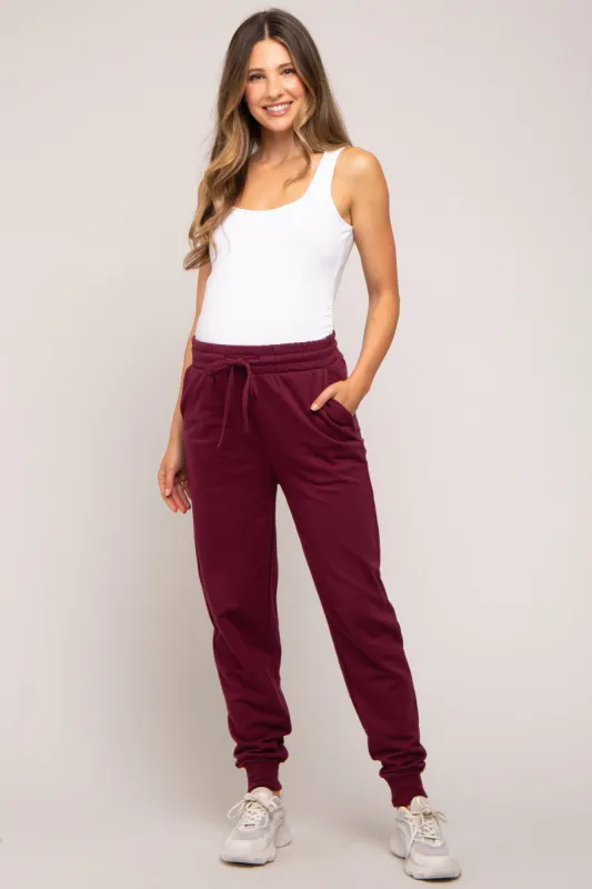 Burgundy Basic Drawstring Maternity Sweatpants sold by Pinkblush