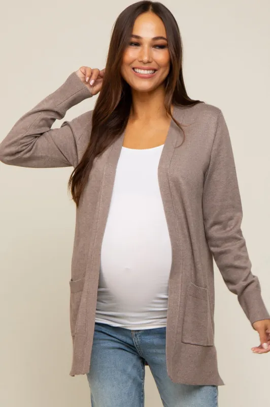Taupe Basic Open Front Maternity Cardigan sold by Pinkblush