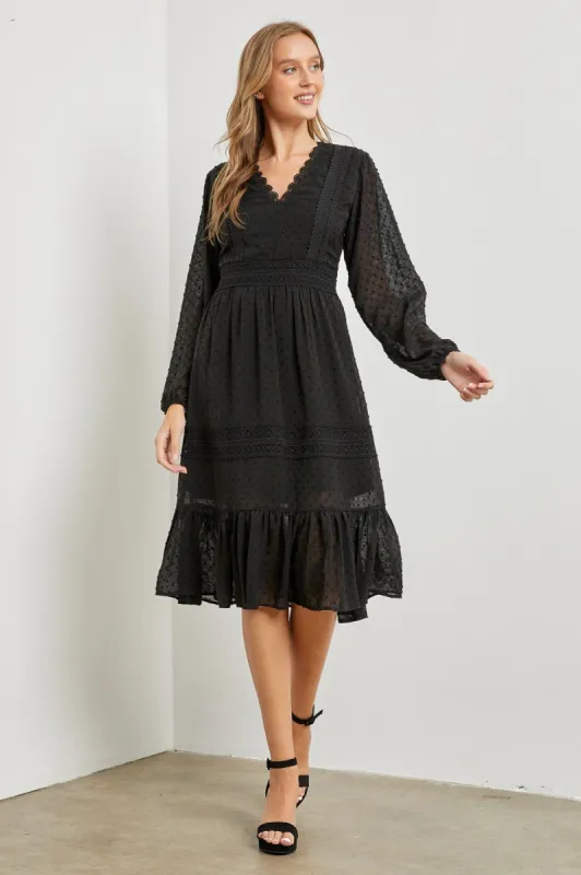 Black Woven Long Sleeve Midi Dress sold by Pinkblush