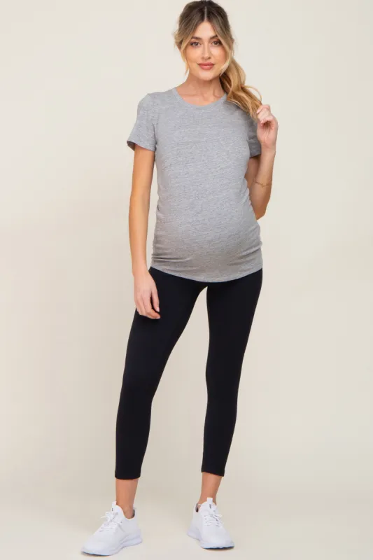 Black Rib Knit Cropped Maternity Leggings sold by Pinkblush