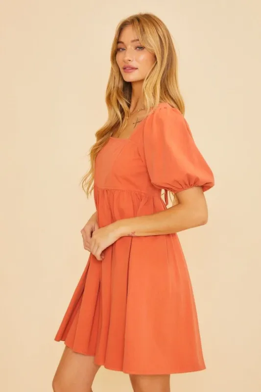 Rust Square Neck Mini Dress sold by Pinkblush
