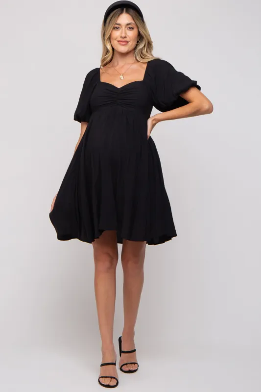 Black Puff Sleeve Maternity Dress sold by Pinkblush