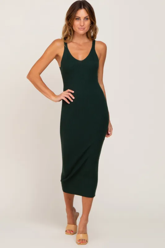Forest Green Sleeveless V-Neck Sweater Dress sold by Pinkblush