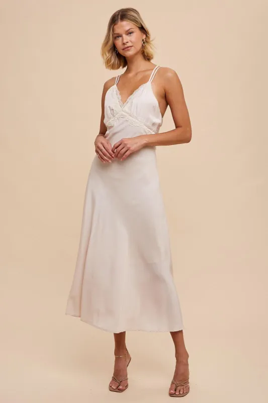 Ivory Matte Satin Lace Slip Dress sold by Pinkblush