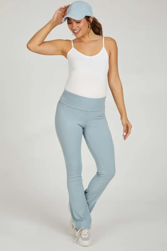 Light Blue Ribbed Foldover Maternity Flared Pants sold by Pinkblush
