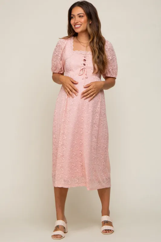 Light Pink Lace Cutout Maternity Midi Dress sold by Pinkblush
