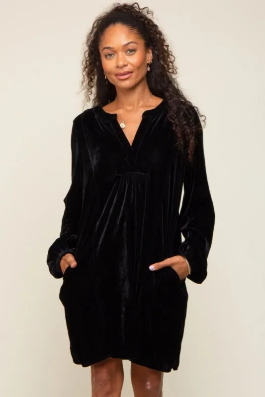 Black V-Neck Velvet Dress sold by Pinkblush