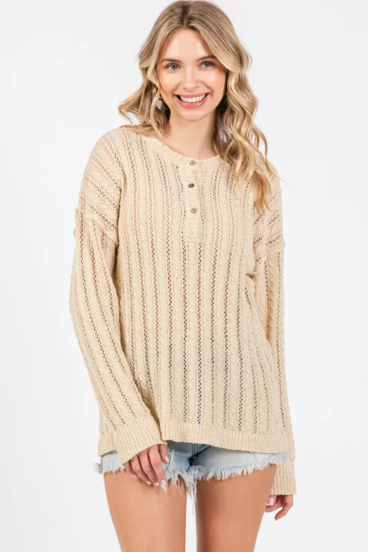 Cream Open Knit Front Button Sweater sold by Pinkblush